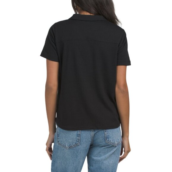 JANE & DELANCEY Black Slub Knit Shirt With Picot Stitch - Picture 2 of 2